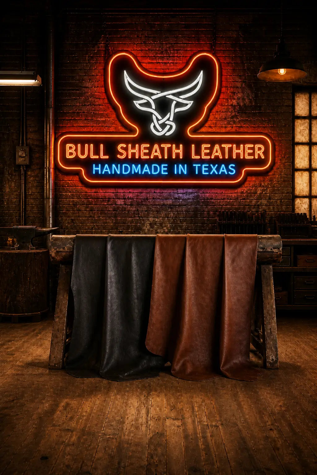 Bull Sheath Leather — Handmade in Texas neon sign
