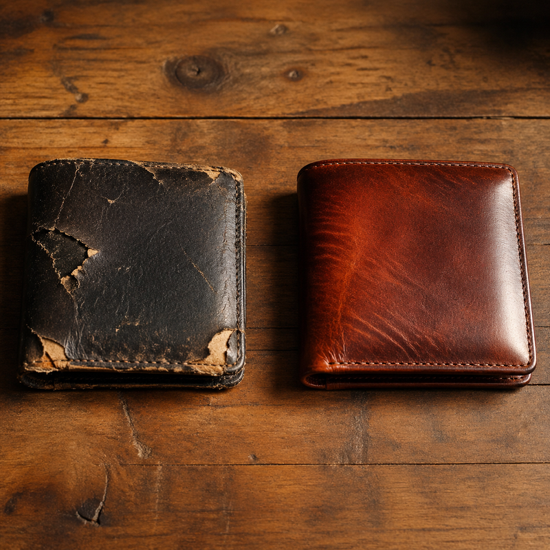 How long does a leather wallet last — quality full-grain vs cheap leather comparison