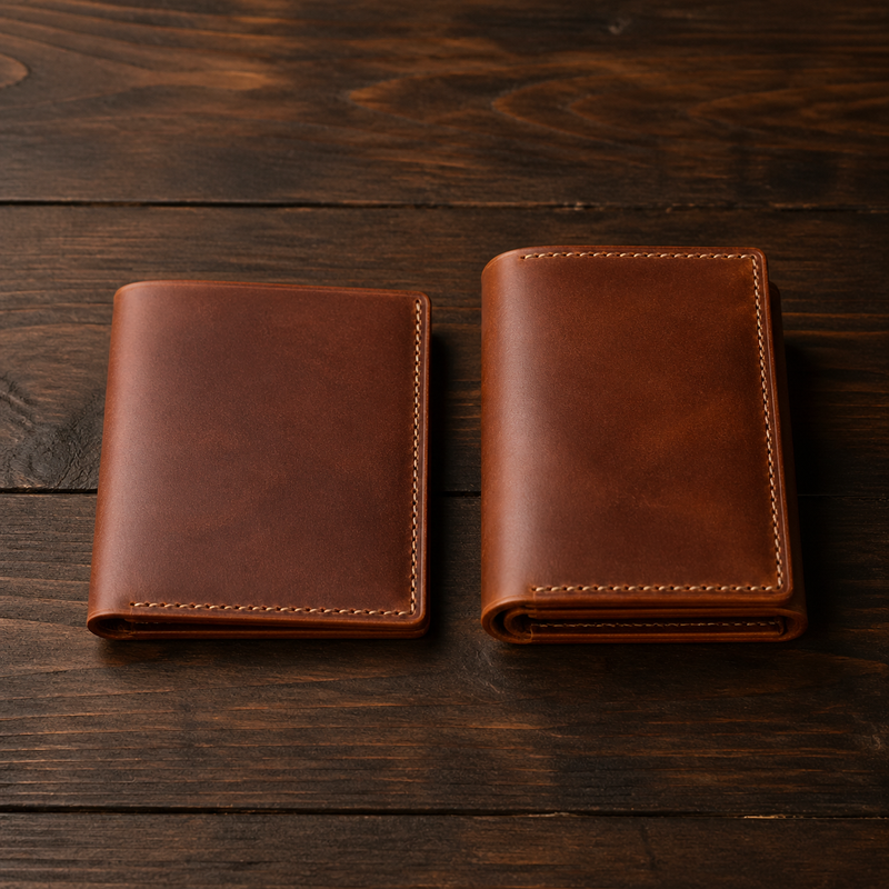 Bifold vs trifold leather wallet comparison — Bull Sheath Leather