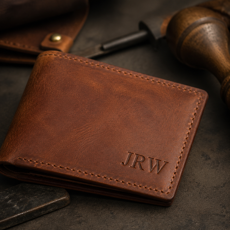 Custom leather wallet monogrammed — Bull Sheath Leather Texas