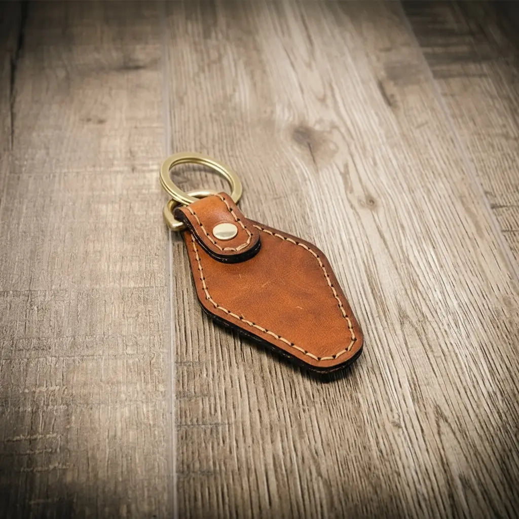 Leather Keychain | Custom Keychain Chestnut - Interior View - Bull Sheath Leather
