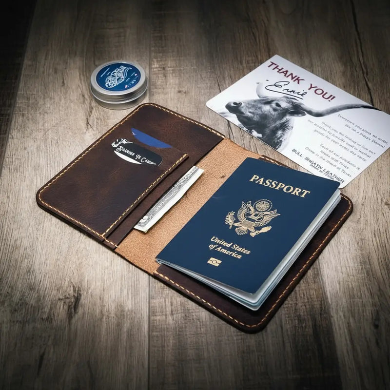 Nomad Leather Passport Holder - Handmade Full-Grain Leather by Bull Sheath Leather