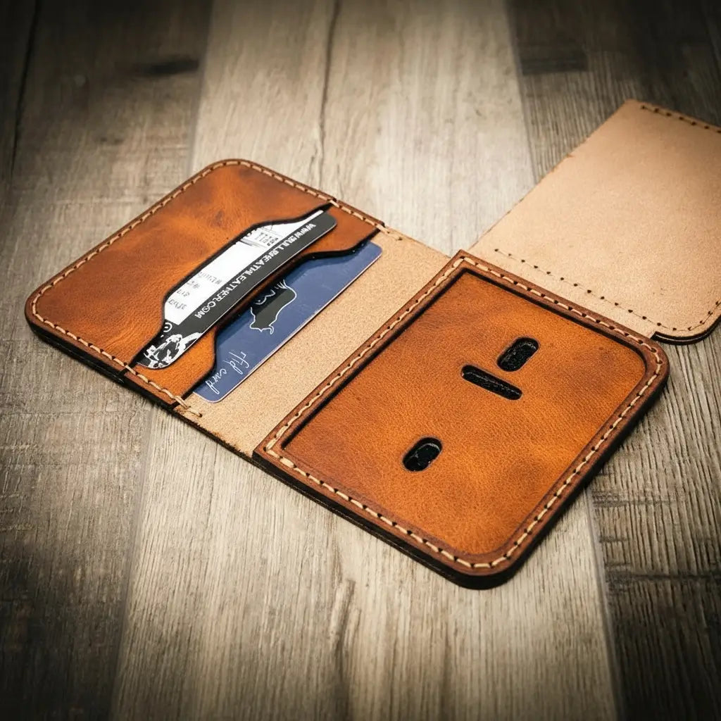 Minimalist Leather Badge Wallet Chestnut 

