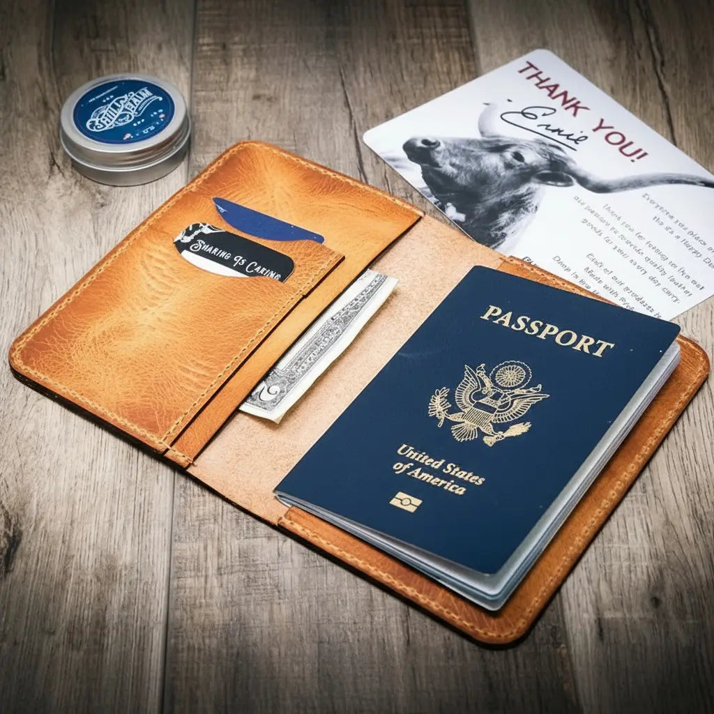 Nomad Leather Passport Holder - Detail Shot - Bull Sheath Leather