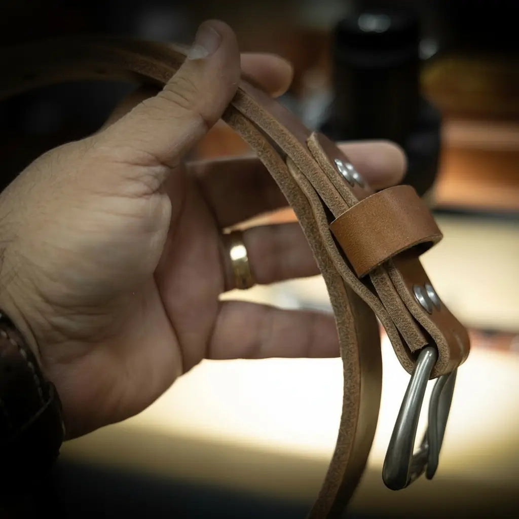 Men's Leather Belt Oak Brown - Side Profile - Bull Sheath Leather