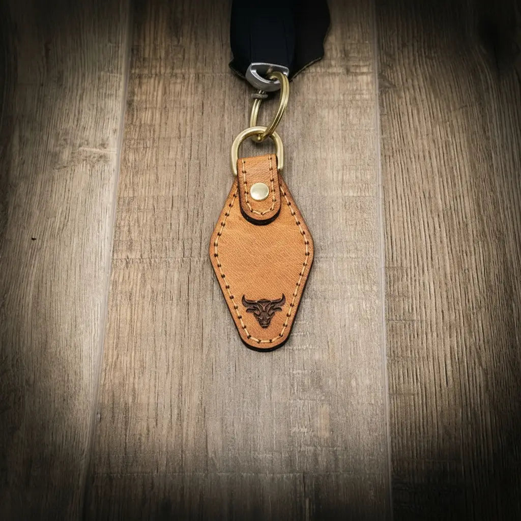 Leather Keychain | Custom Keychain Saddle Tan - Alternate View - Bull Sheath Leather