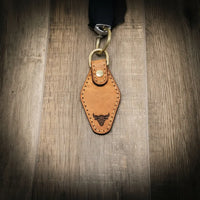Leather Keychain | Custom Keychain Saddle Tan - Alternate View - Bull Sheath Leather