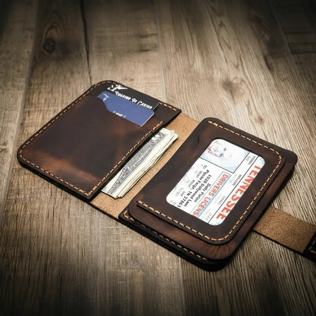 Badge Vertical Wallet - Alternate View - Bull Sheath Leather