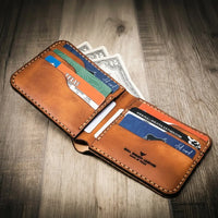 Mens Large Leather bifold made in the USA
