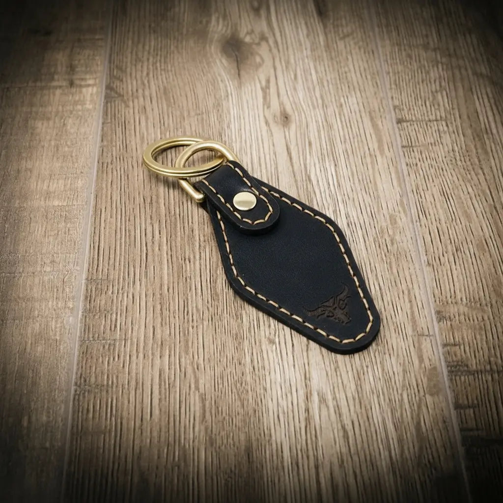 Leather Keychain | Custom Keychain Black - Interior View - Bull Sheath Leather