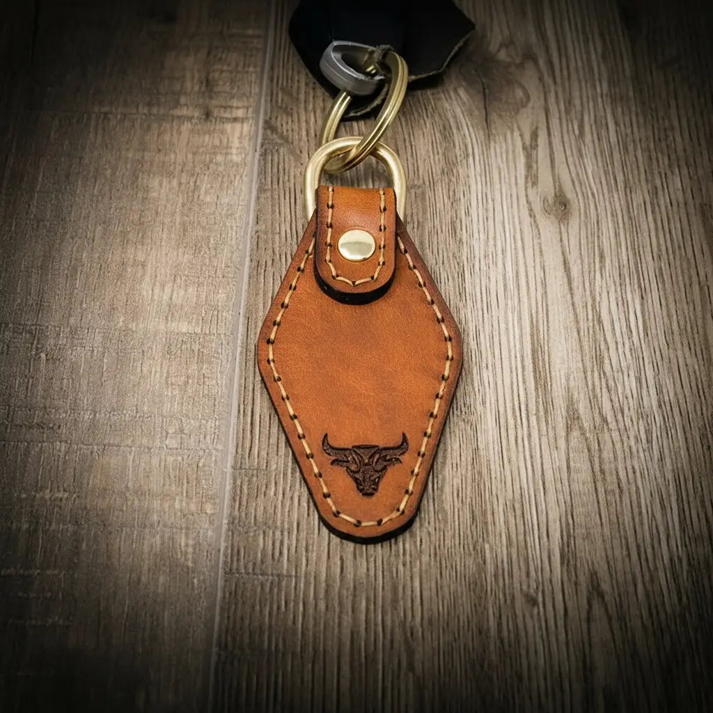 Leather Keychain | Custom Keychain Chestnut - Alternate View - Bull Sheath Leather