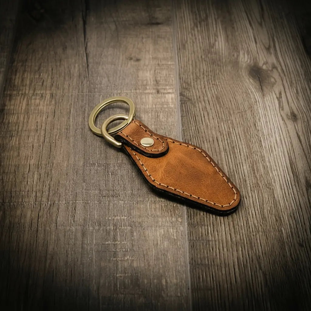 Leather Keychain | Custom Keychain Saddle Tan - Interior View - Bull Sheath Leather