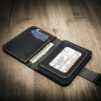 Badge Vertical Wallet Black - Lifestyle View - Bull Sheath Leather
