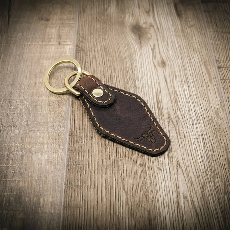 Leather Keychain | Custom Keychain Walnut - Interior View - Bull Sheath Leather