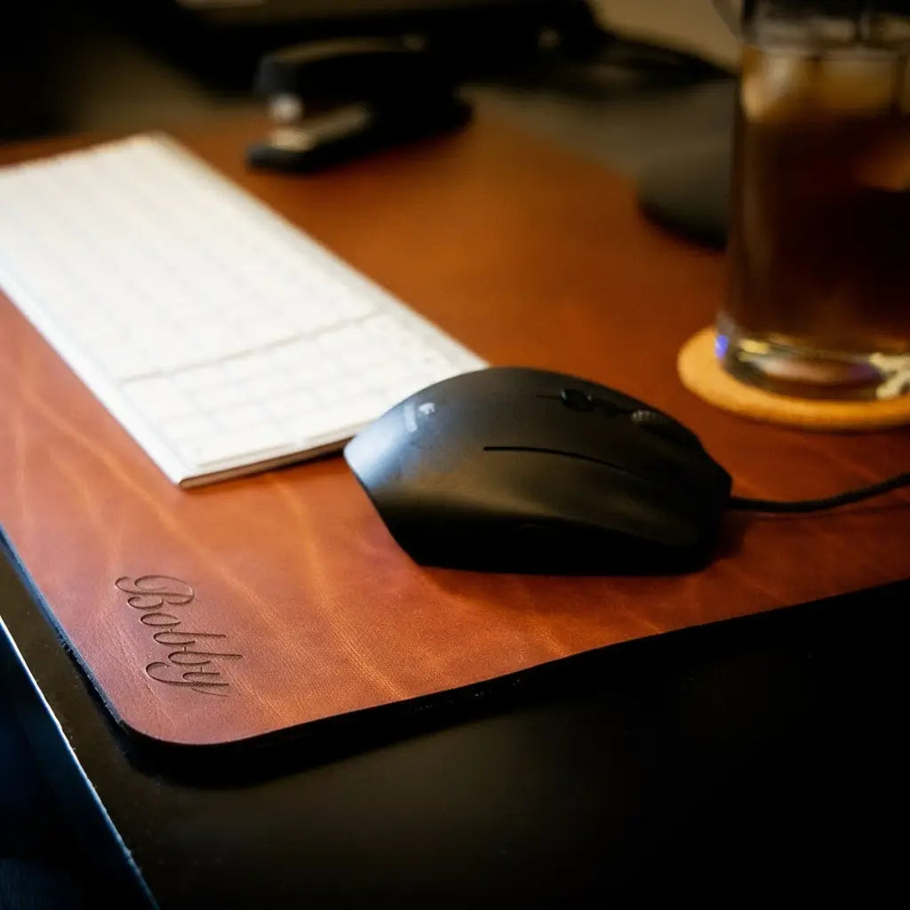 Desk Pad Leather Desk Pad - Detail Shot - Bull Sheath Leather