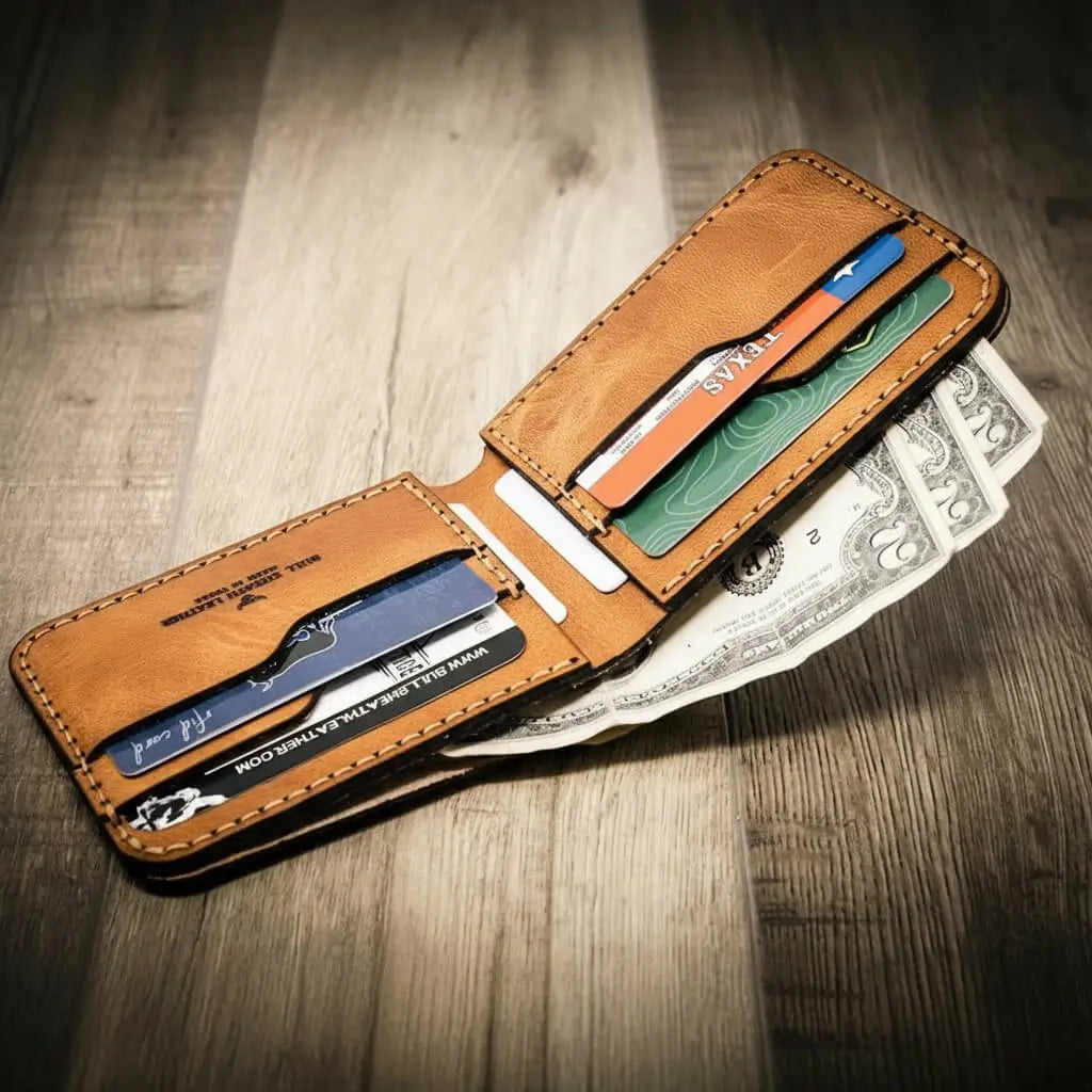 Brown Leather Bifold made in the USA
