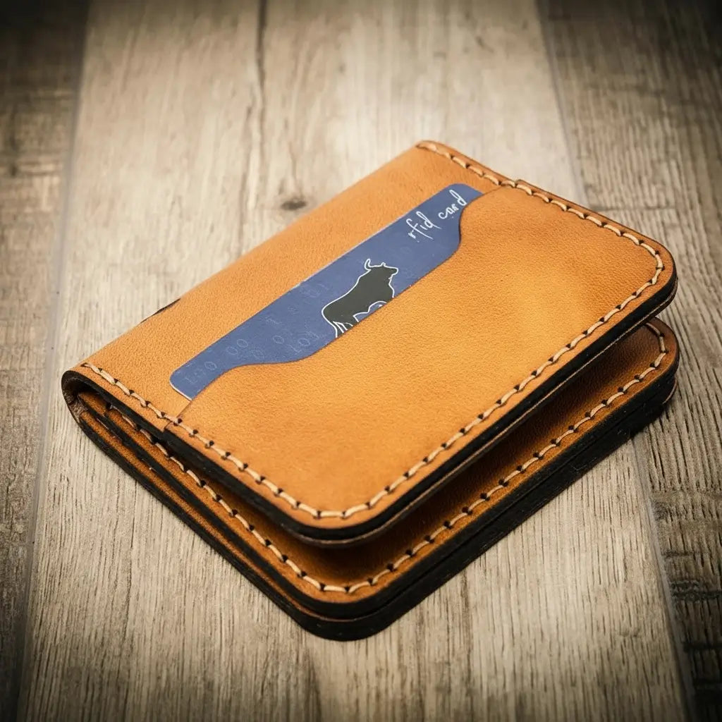 Minimalist Badge Wallet - Lifestyle View - Bull Sheath Leather