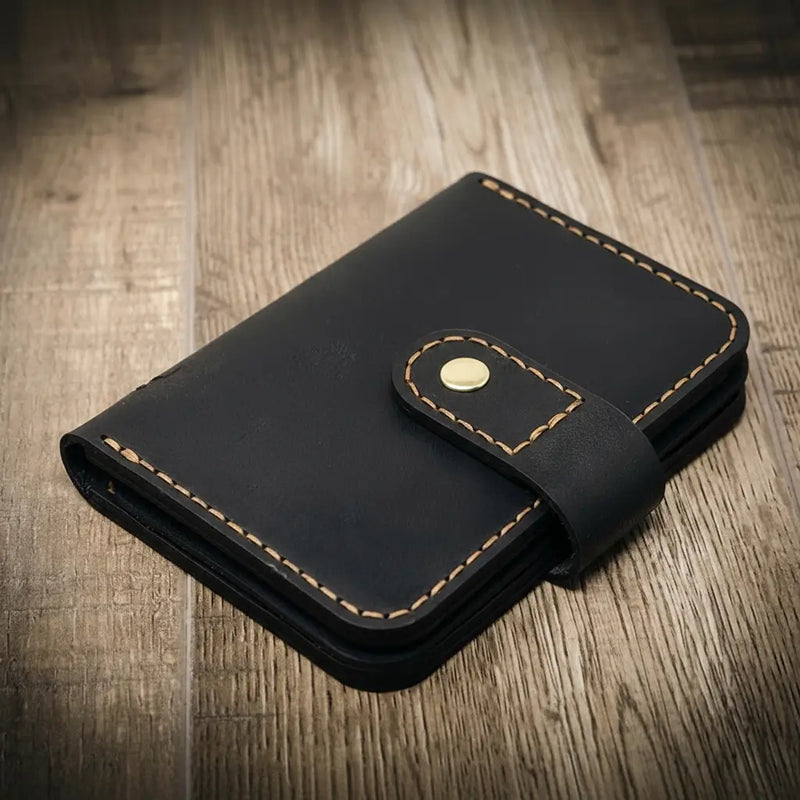 Badge Vertical Wallet Black - Alternate View - Bull Sheath Leather