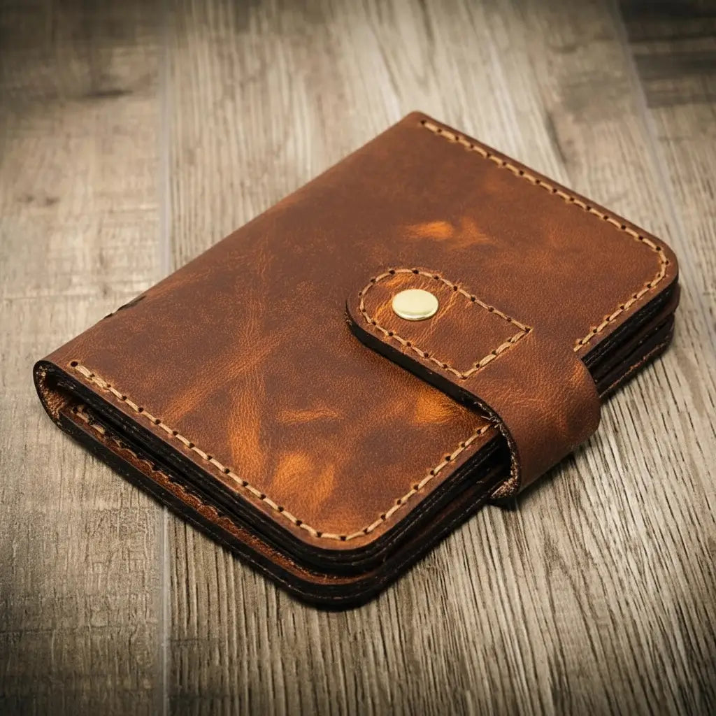 Badge Vertical Wallet Chestnut - Alternate View - Bull Sheath Leather