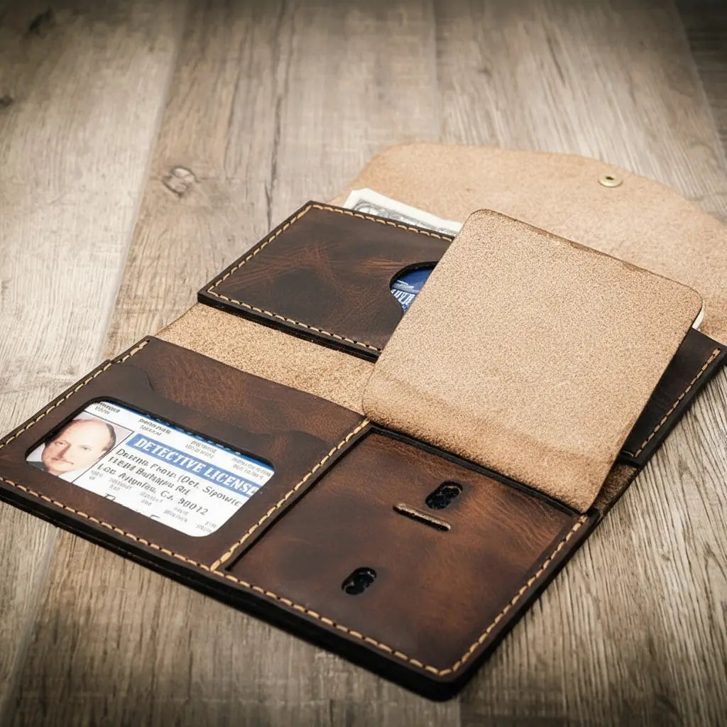 Badge Clutch Wallet - Handmade Full-Grain Leather by Bull Sheath Leather