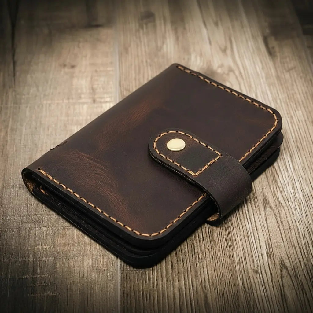 Badge Vertical Wallet Walnut - Alternate View - Bull Sheath Leather