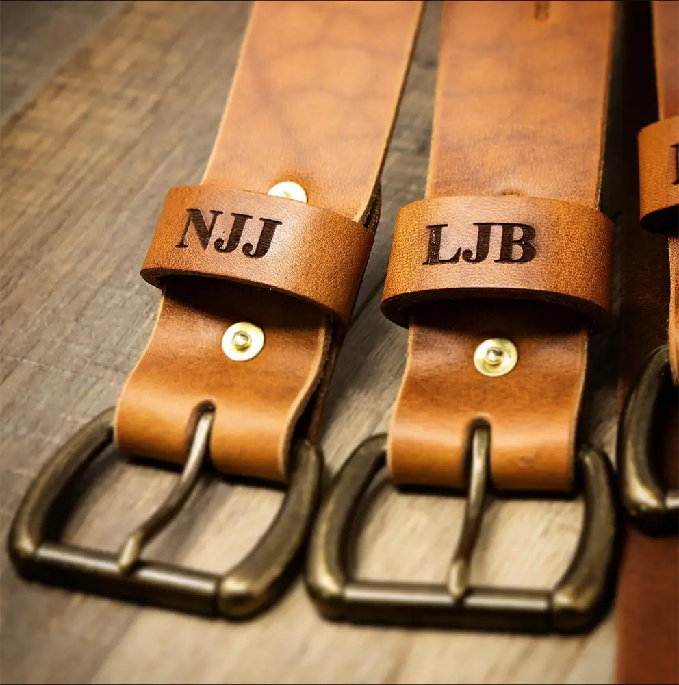 Men's Leather Belt Black - Monogram Personalization Option - Bull Sheath Leather