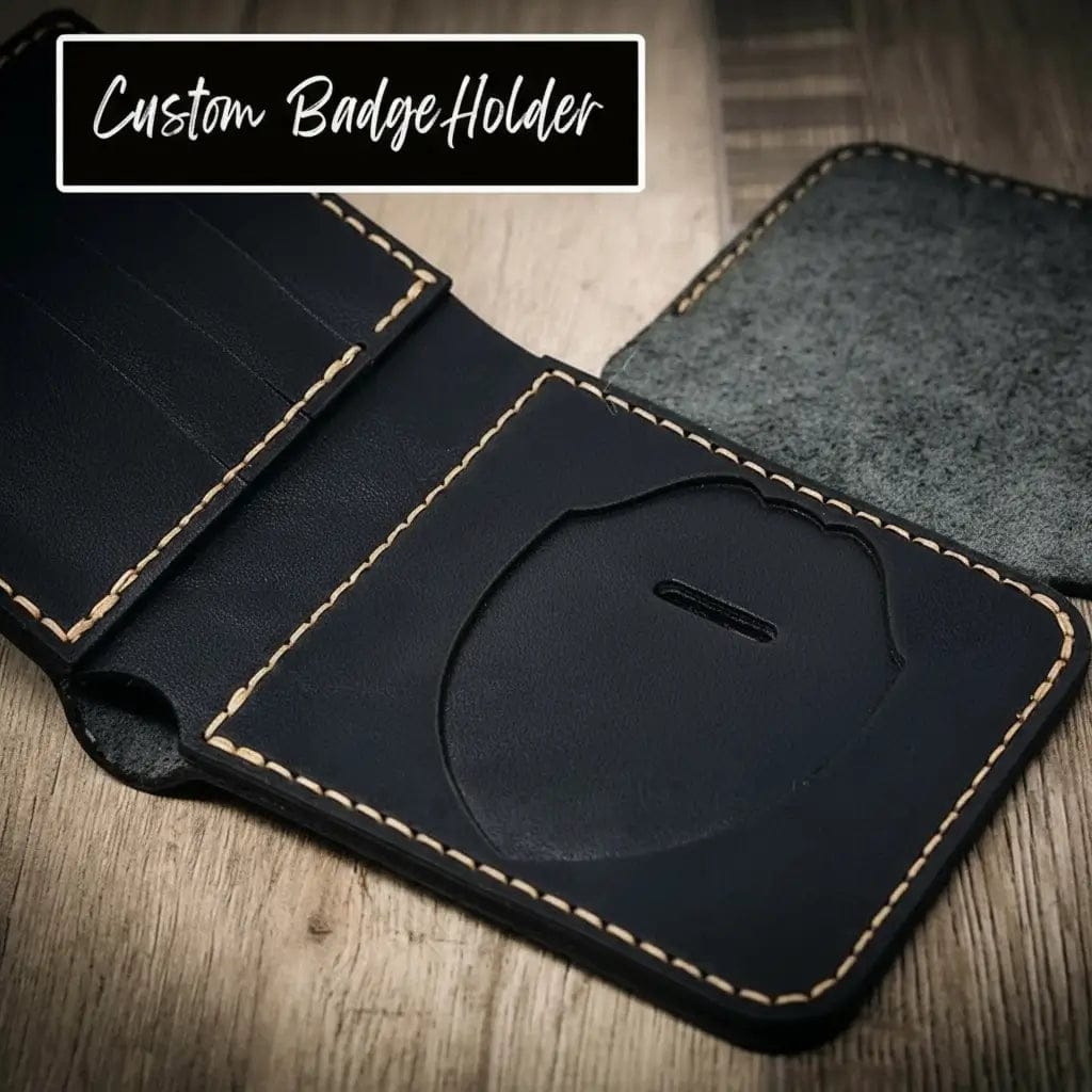 Custom Badge Bifold Wallet Holder - Interior View - Bull Sheath Leather