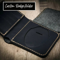 Custom Badge Bifold Wallet Holder - Interior View - Bull Sheath Leather