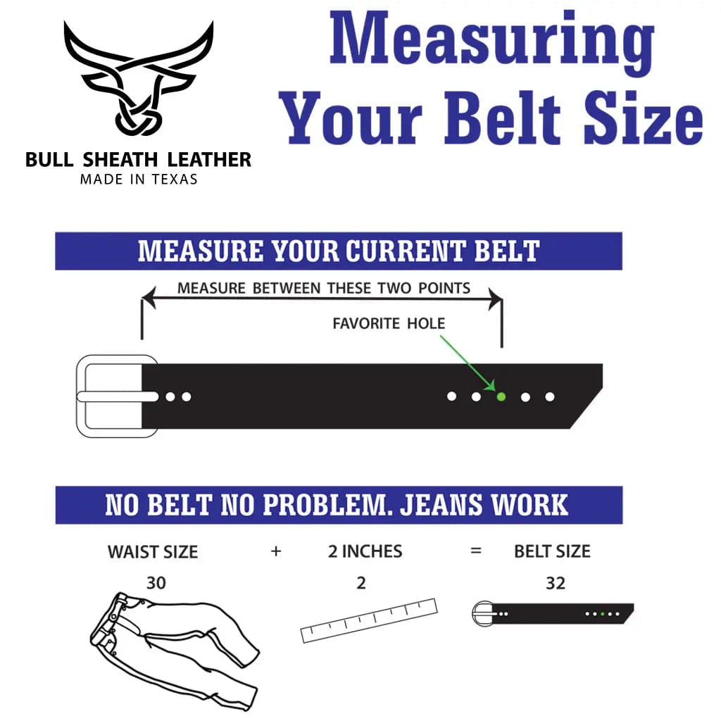Men's Leather Belt Size Chart - Black - Bull Sheath Leather
