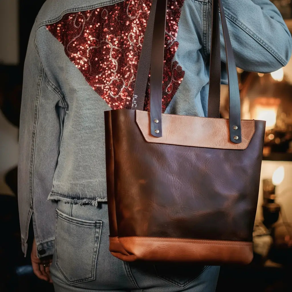 The Naomi Leather Tote Bag - Open View - Bull Sheath Leather