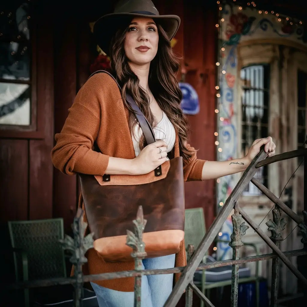 The Naomi Leather Tote Bag - Handmade Full-Grain Leather by Bull Sheath Leather