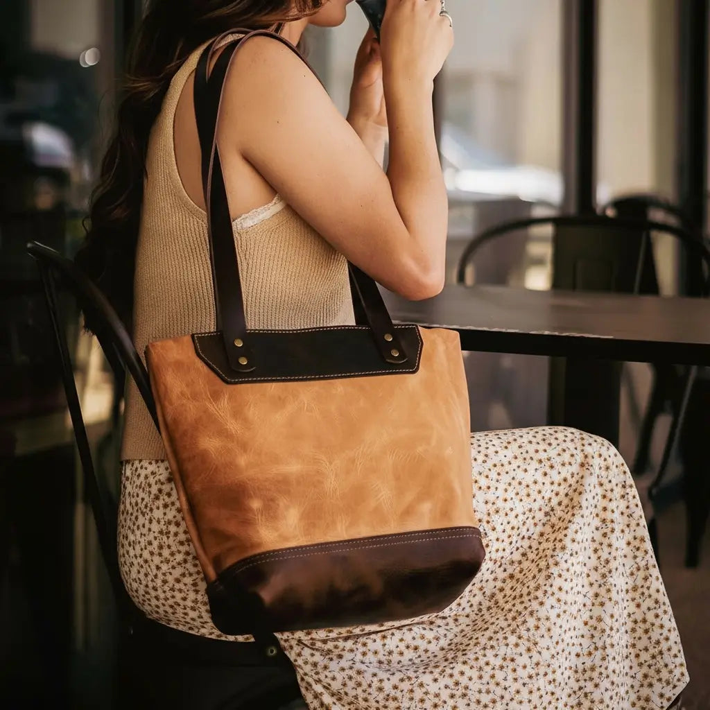 The Naomi Leather Tote Bag - Open View - Bull Sheath Leather