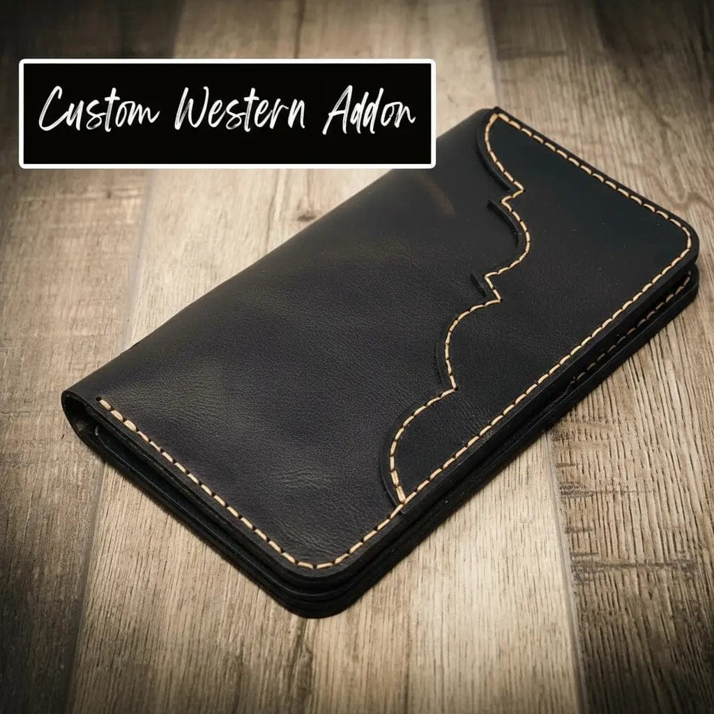 Western Badge Long Wallet Addon Detail - Bull Sheath Leather