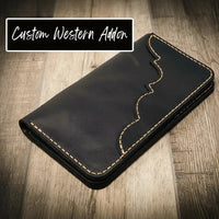 Western Badge Long Wallet Addon Detail - Bull Sheath Leather