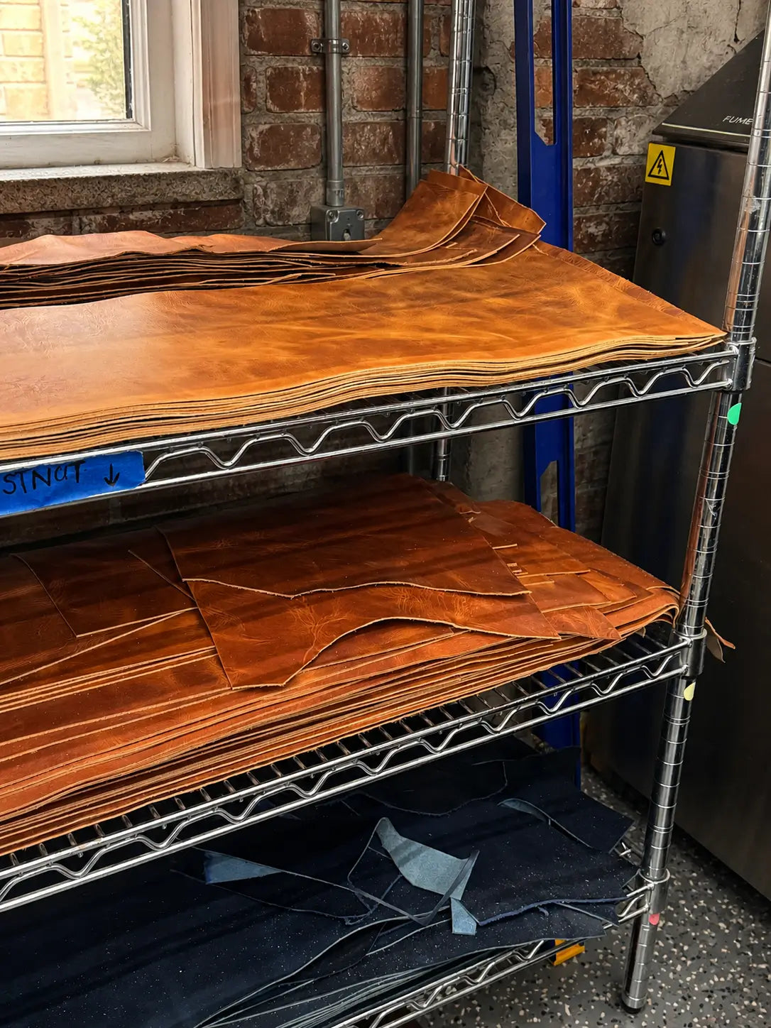 Stacks of Horween Dublin leather hides